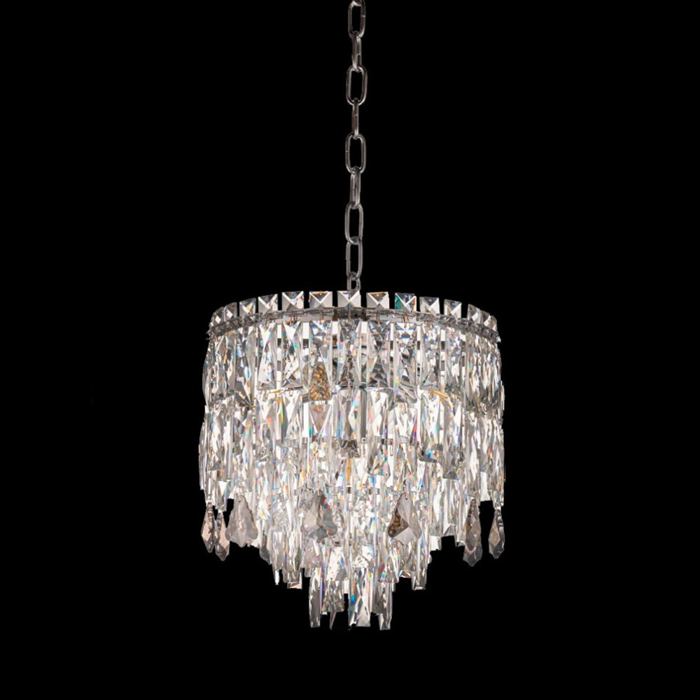Люстра круглая с хрустальными подвесками на серебряном каркасе Roul Crystal Light