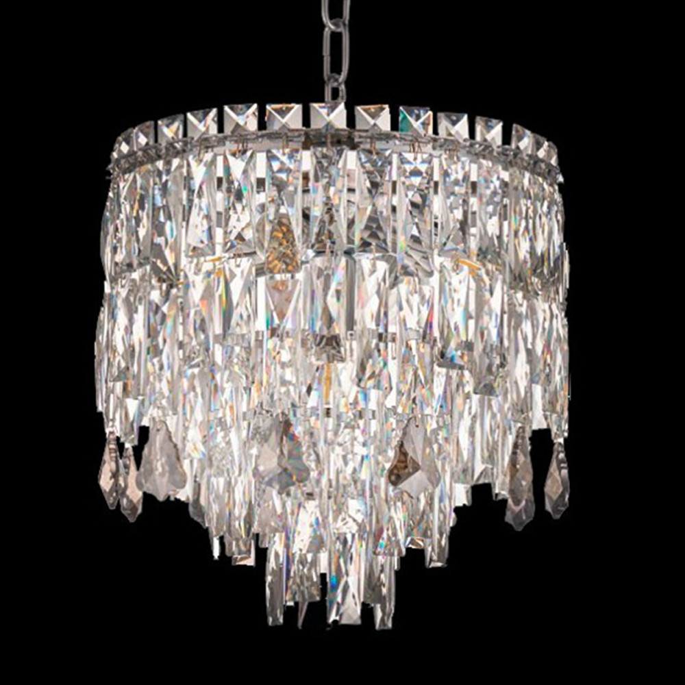 Люстра круглая с хрустальными подвесками на серебряном каркасе Roul Crystal Light