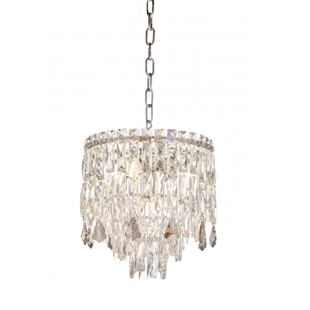 Люстра круглая с хрустальными подвесками на серебряном каркасе Roul Crystal Light