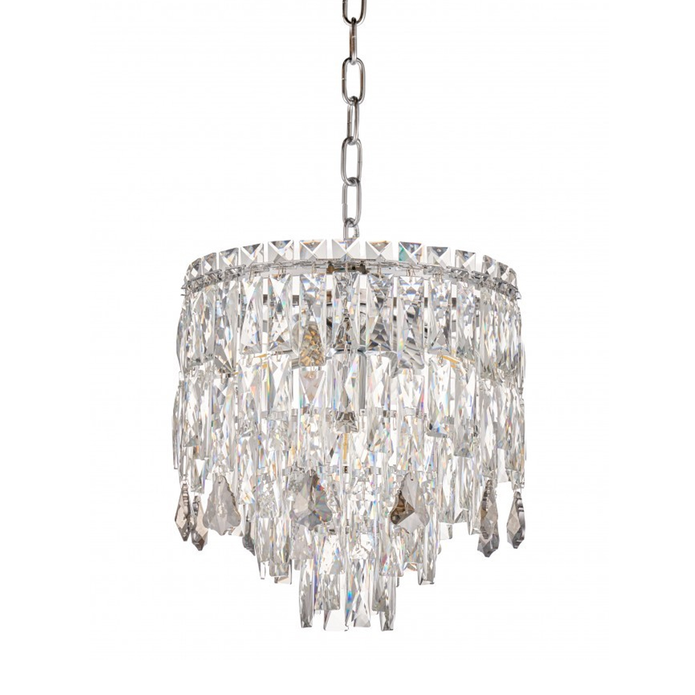 Люстра круглая с хрустальными подвесками на серебряном каркасе Roul Crystal Light