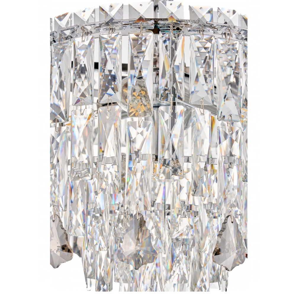 Люстра круглая с хрустальными подвесками на серебряном каркасе Roul Crystal Light