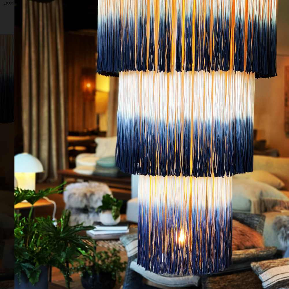 Люстра круглая трехъярусная из бахромы Indigo Gradient Braided Fringe