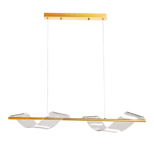 Люстра линейная золотистого цвета с двумя прозрачными волнистыми элементами Wave Line