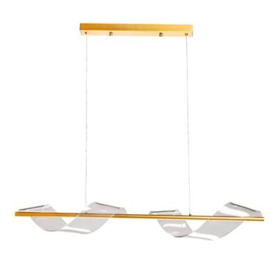 Люстра линейная золотистого цвета с двумя прозрачными волнистыми элементами Wave Line