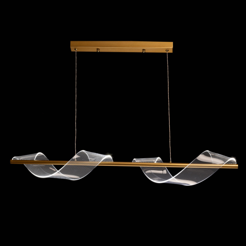 Люстра линейная золотистого цвета с двумя прозрачными волнистыми элементами Wave Line