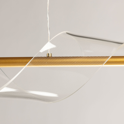 Люстра линейная золотистого цвета с двумя прозрачными волнистыми элементами Wave Line