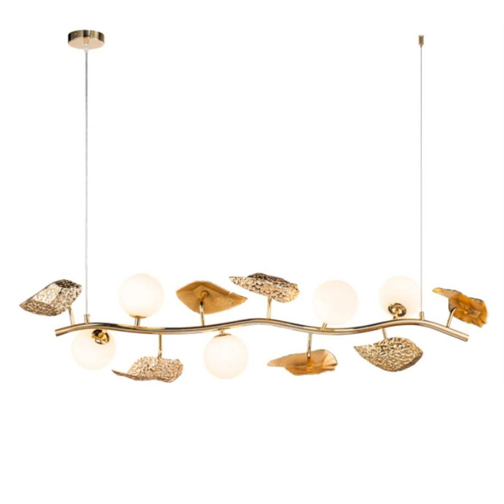 Люстра линейная на золотистом каркасе с белыми стеклянными плафонами Zest of Light