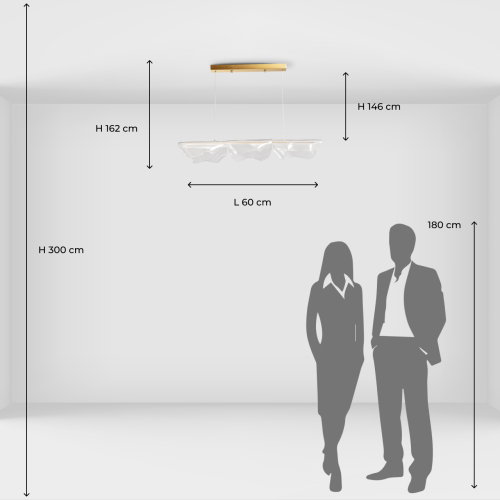 Люстра линейная с 3-мя белыми волнистыми плафонами Wave Line