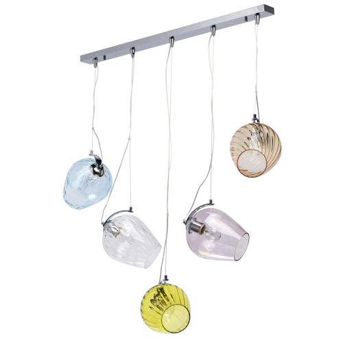 Люстра линейная с 5-ю разноцветными стеклянными плафонами Kaleido