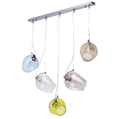 Люстра линейная с 5-ю разноцветными стеклянными плафонами Kaleido