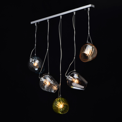 Люстра линейная с 5-ю разноцветными стеклянными плафонами Kaleido