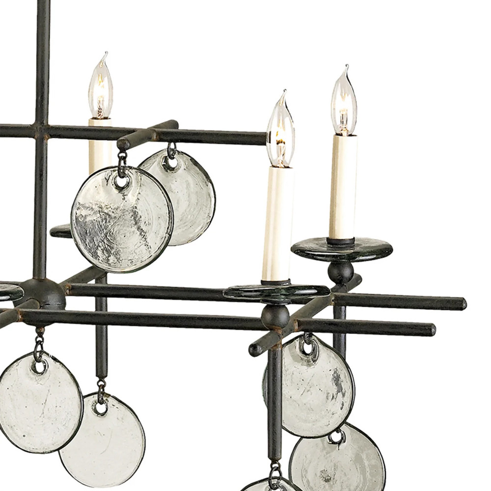 Люстра линейная черная с круглыми прозрачными подвесками Horizontal Rectangular Chandelier