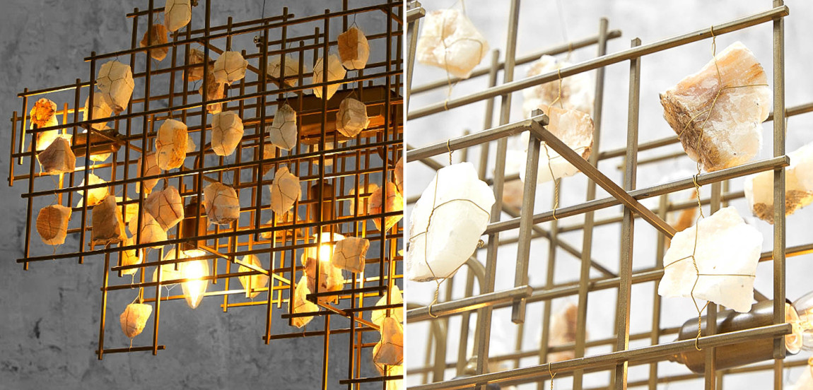 Люстра металлическая с подвесками из камня Geometric Stones Chandelier