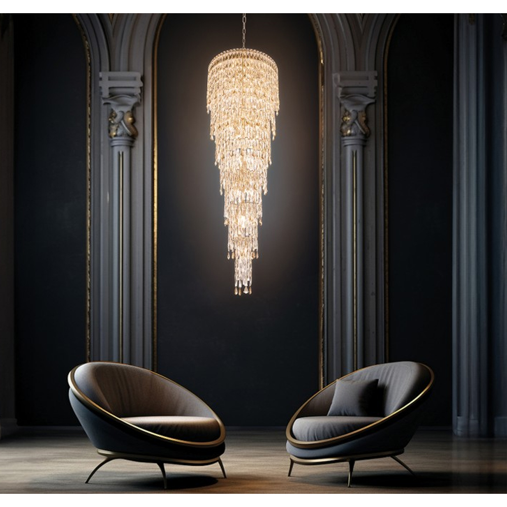 Люстра многоярусная каскадная с хрустальными подвесками Roul Crystal Light