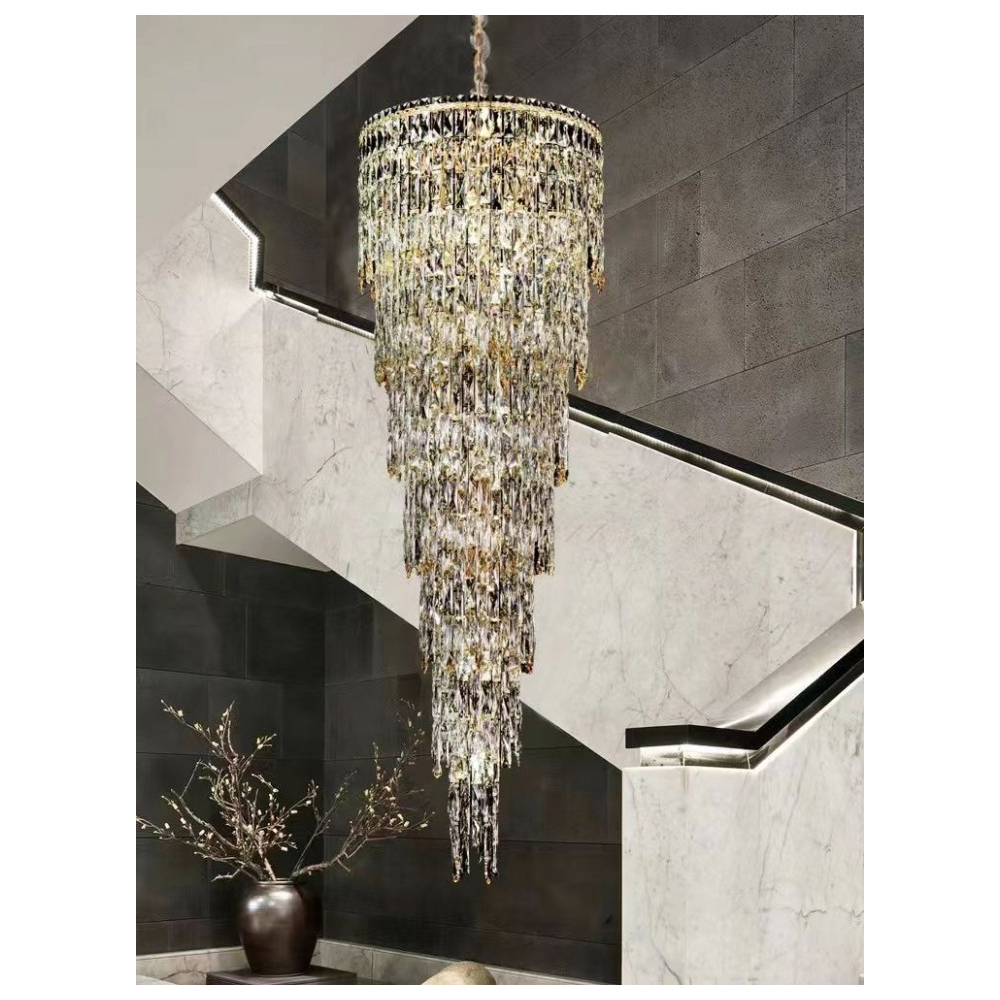 Люстра многоярусная каскадная с хрустальными подвесками Roul Crystal Light