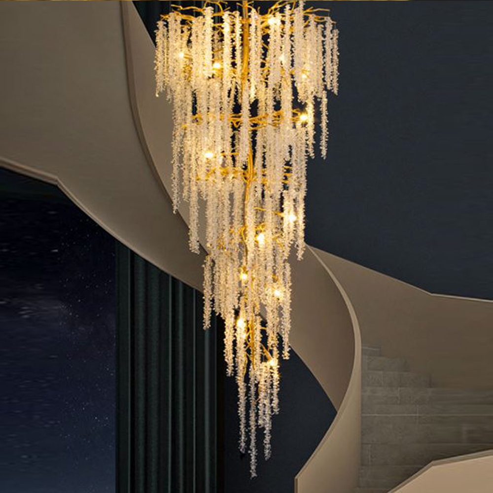 Люстра многоярусная с каркасом из металла и прозрачными подвесками FAIRYTREE Light