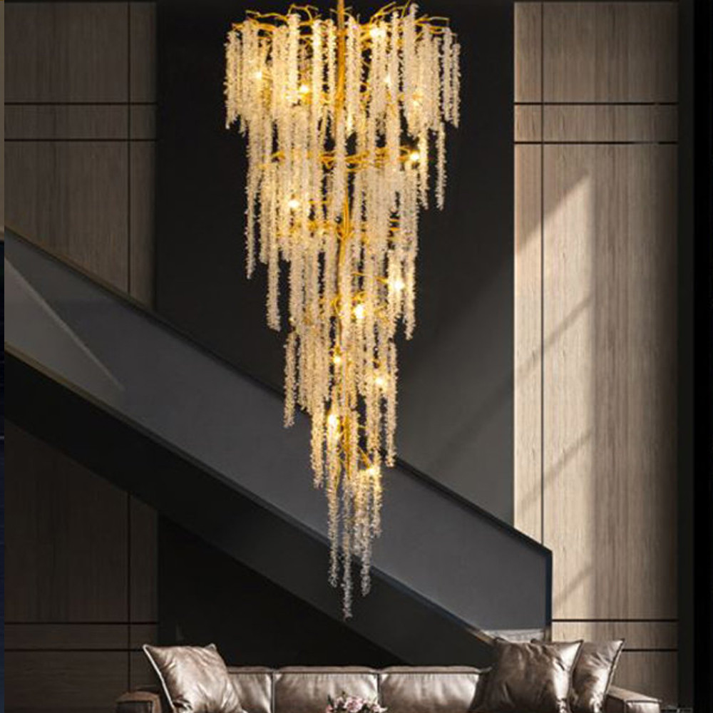 Люстра многоярусная с каркасом из металла и прозрачными подвесками FAIRYTREE Light