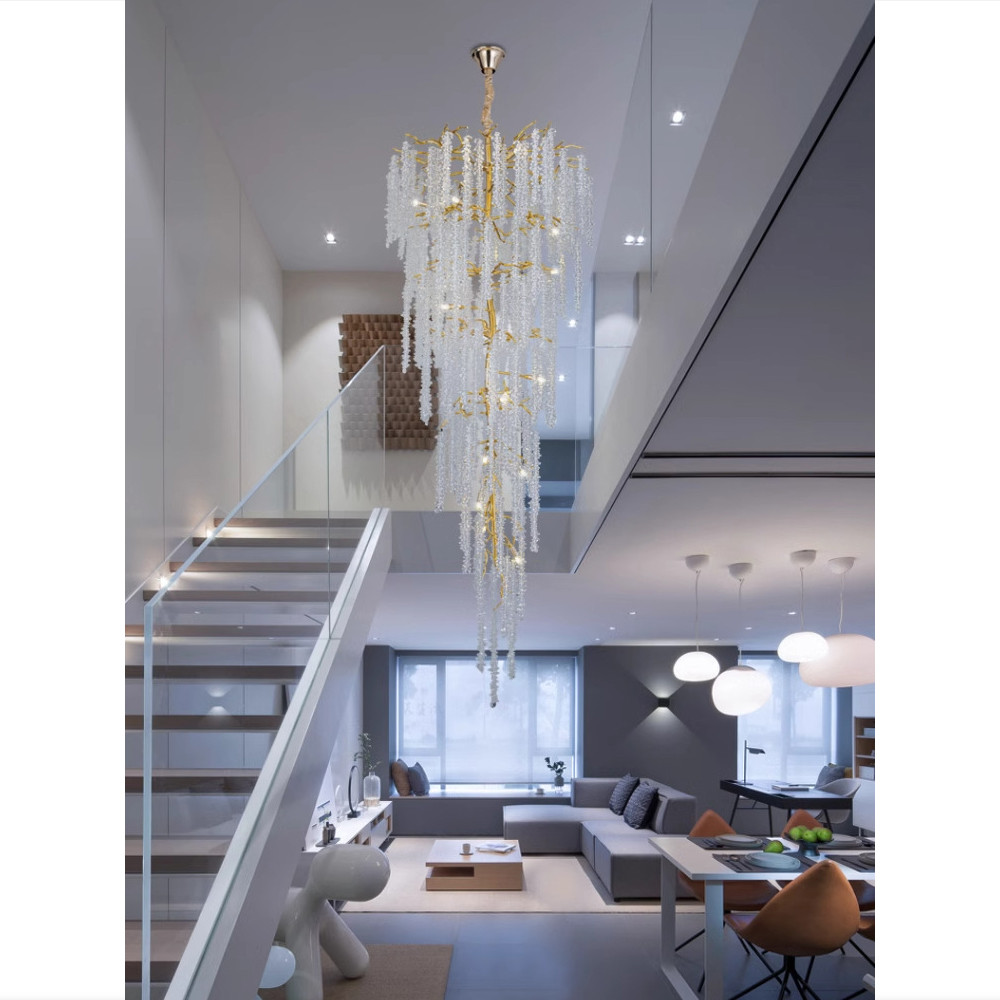 Люстра многоярусная с каркасом из металла и прозрачными подвесками FAIRYTREE Light