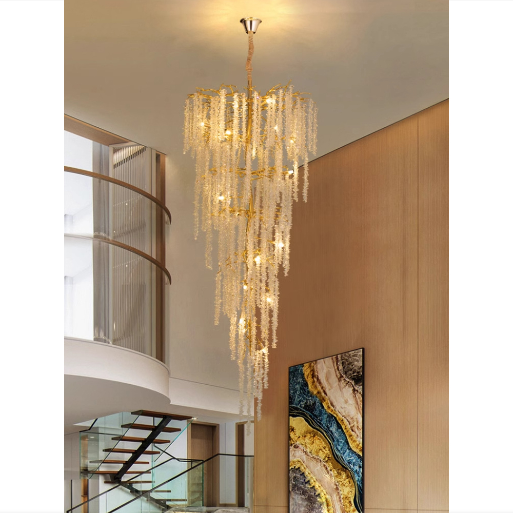 Люстра многоярусная с каркасом из металла и прозрачными подвесками FAIRYTREE Light