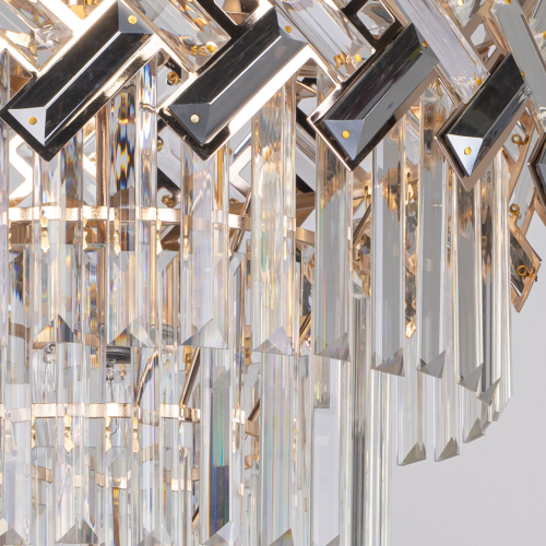 Люстра многоярусная с переплетенными металлическими элементами черного и золотого цвета и прозрачными хрустальными подвесками Empire Chandelier Crystal