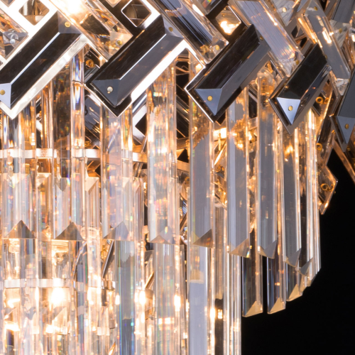 Люстра многоярусная с переплетенными металлическими элементами черного и золотого цвета и прозрачными хрустальными подвесками Empire Chandelier Crystal