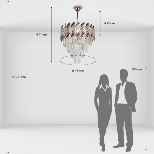 Люстра многоярусная с переплетенными металлическими элементами черного и золотого цвета и прозрачными хрустальными подвесками Empire Chandelier Crystal