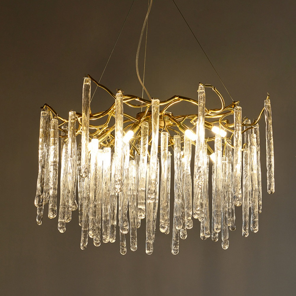 Люстра на подвесе с каркасом из металла и прозрачными подвесками из стекла Droplet Chandelier