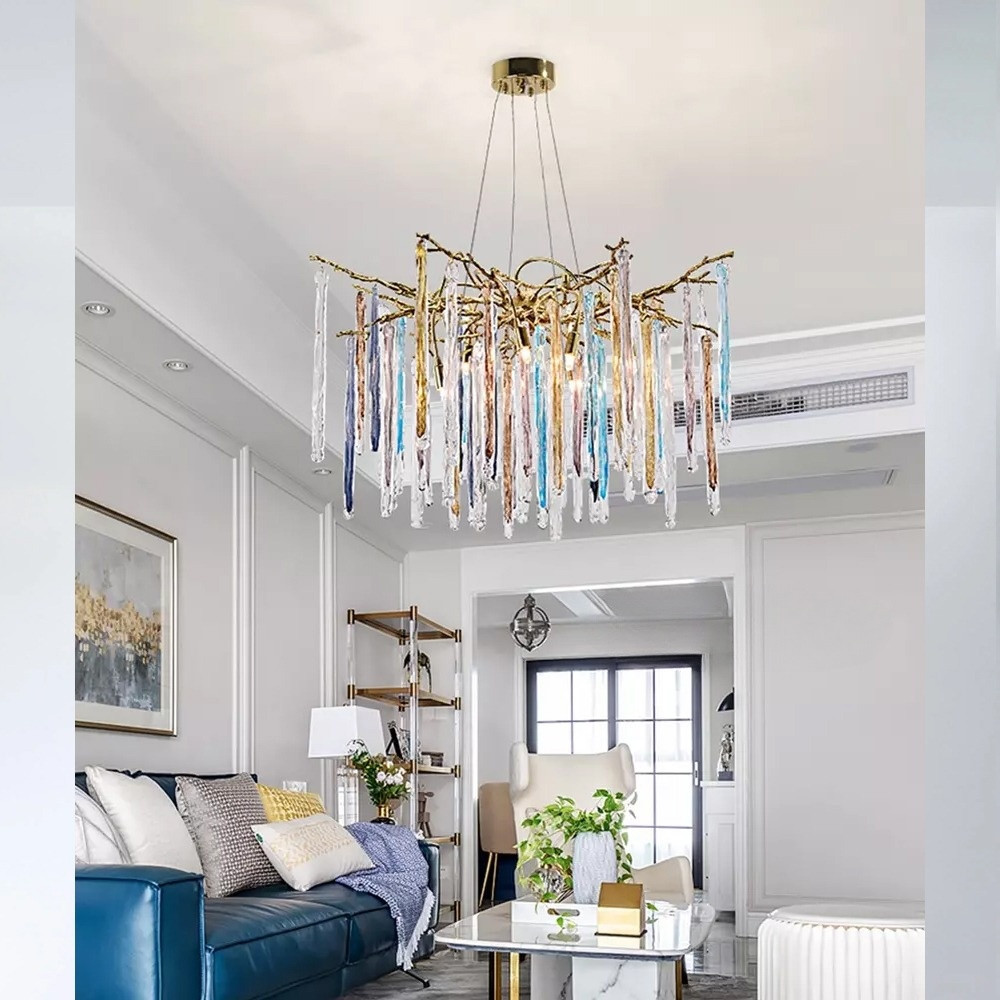 Люстра на подвесе с каркасом из металла и цветными подвесками из стекла Droplet Chandelier