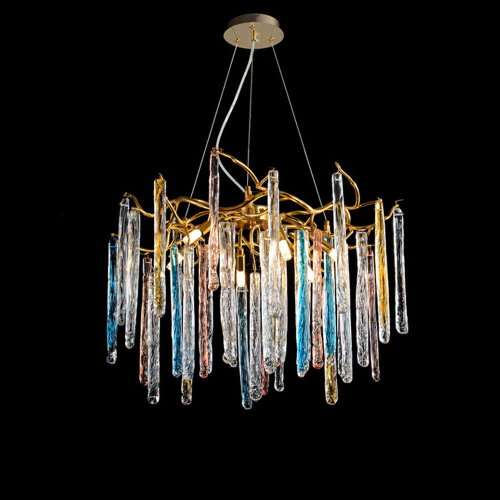 Люстра на подвесе с каркасом из металла и цветными подвесками из стекла Droplet Chandelier