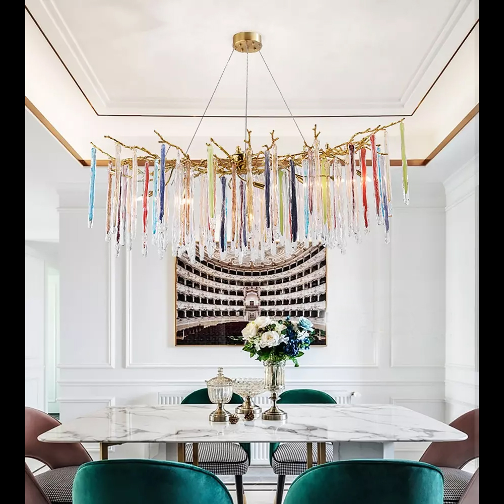 Люстра на подвесе с каркасом из металла и цветными подвесками из стекла Droplet Chandelier