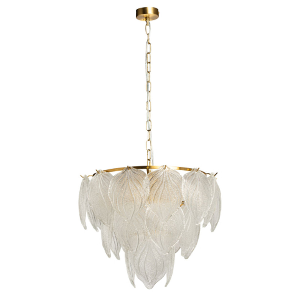 Люстра на цепи с прозрачными стеклянными подвесками в виде листьев Textured Glass Chandelier
