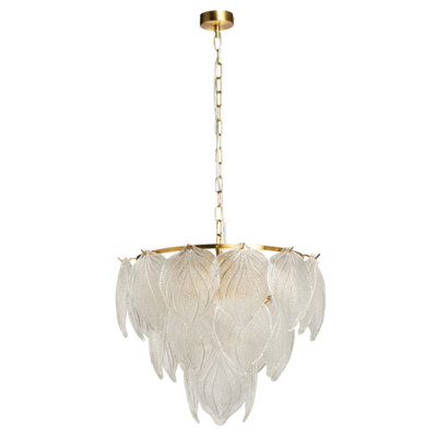 Люстра на цепи с прозрачными стеклянными подвесками в виде листьев Textured Glass Chandelier