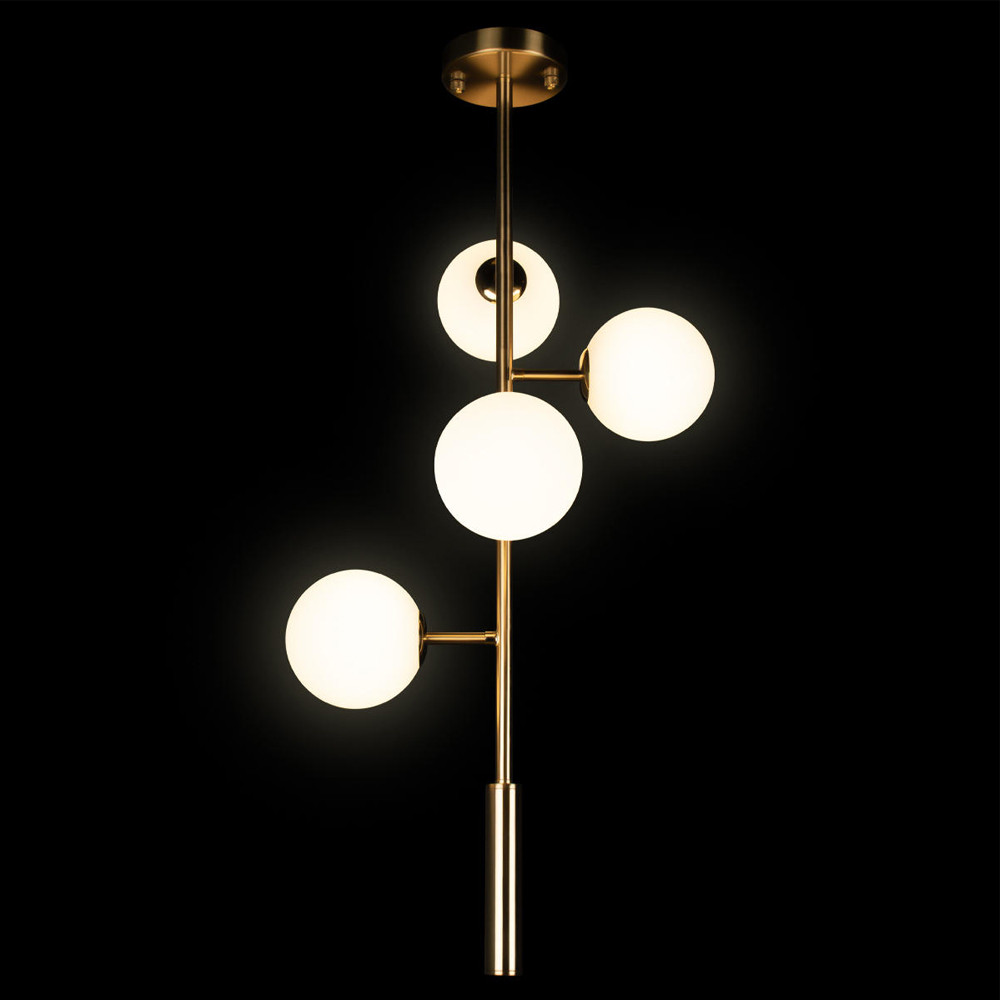 Люстра на штанге с 4-мя белыми шарообразными плафонами Bubble Chandelier