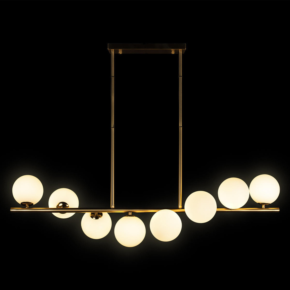 Люстра на штанге с 8-ю белыми шарообразными плафонами Bubble Chandelier