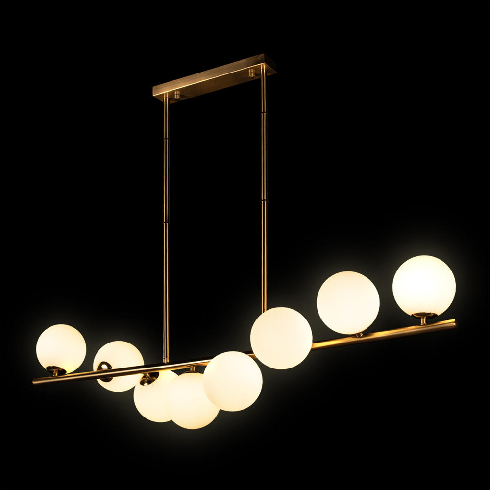 Люстра на штанге с 8-ю белыми шарообразными плафонами Bubble Chandelier