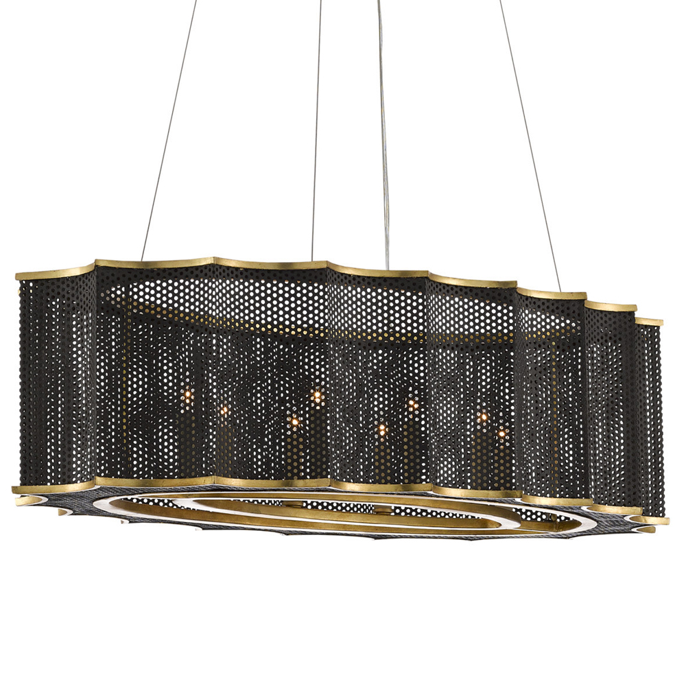 Люстра овальная в сочетании черного и золотого цвета Mesh Lighting