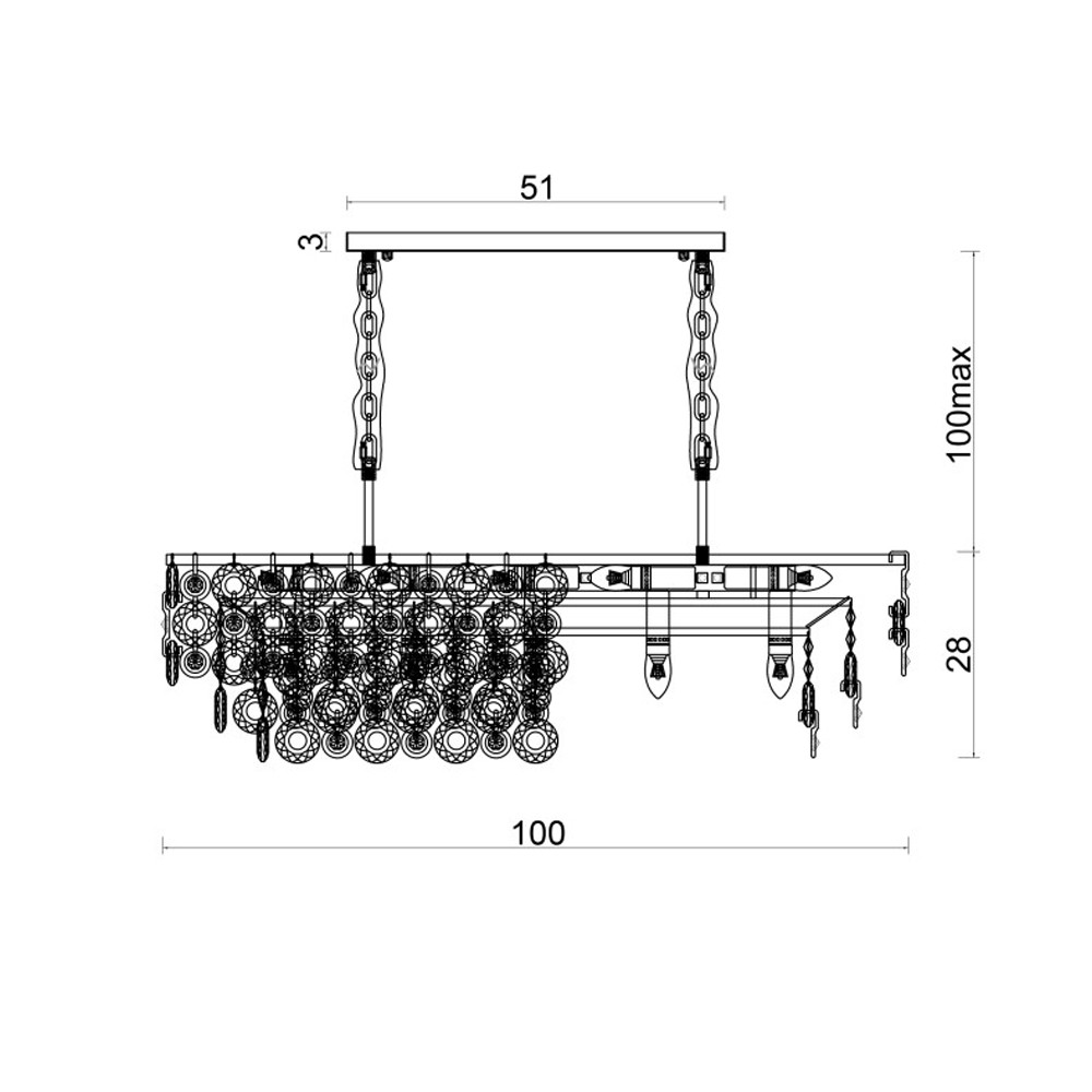 Люстра овальная каскадная с подвесками в форме колец Galaxy of Light