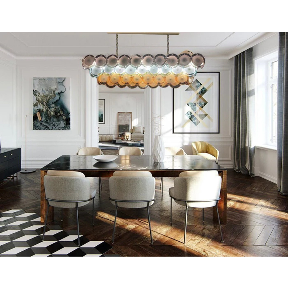 Люстра овальная с каскадом из разноцветных круглых подвесов Key Lustar