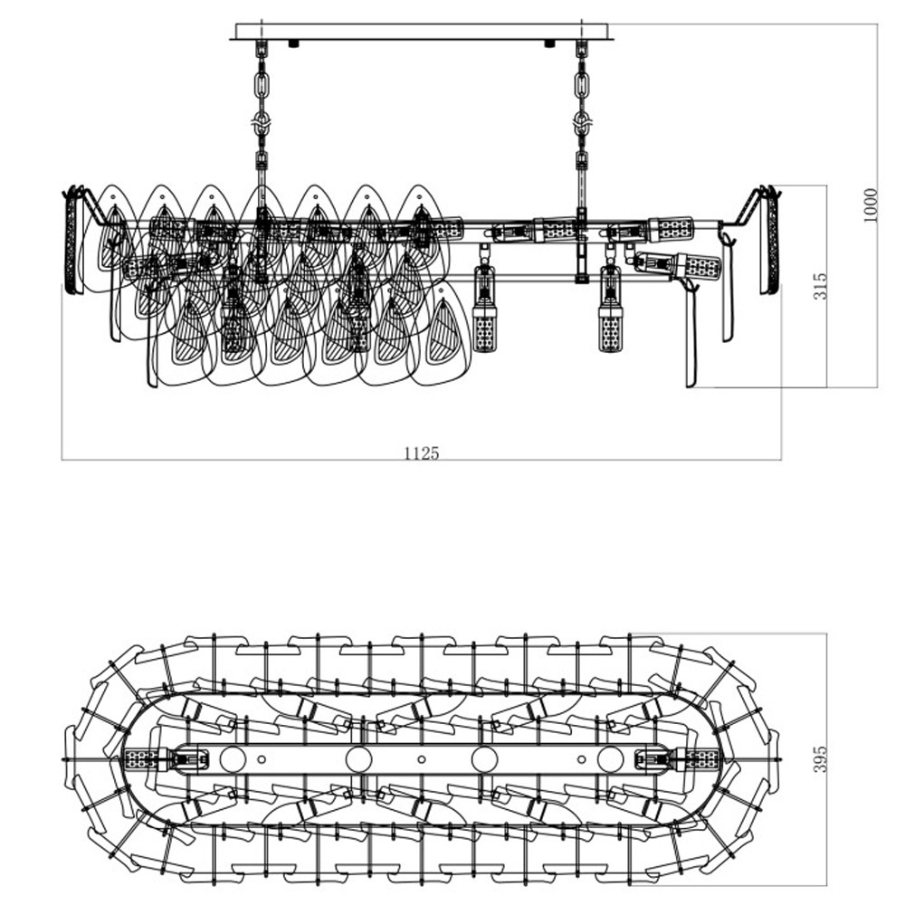 Люстра овальная с многослойными белыми и прозрачными подвесками Character Chandelier