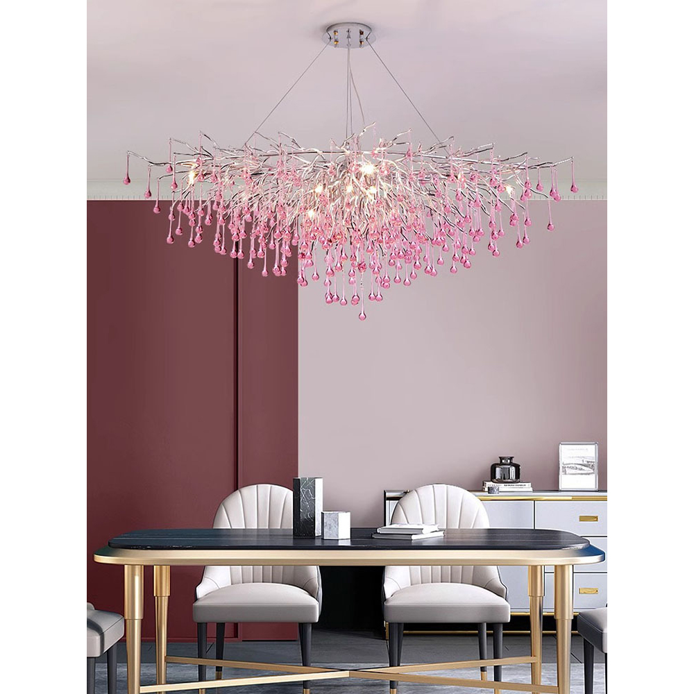 Люстра овальная с розовыми стеклянными подвесками в форме капель FAIRYTREE Light