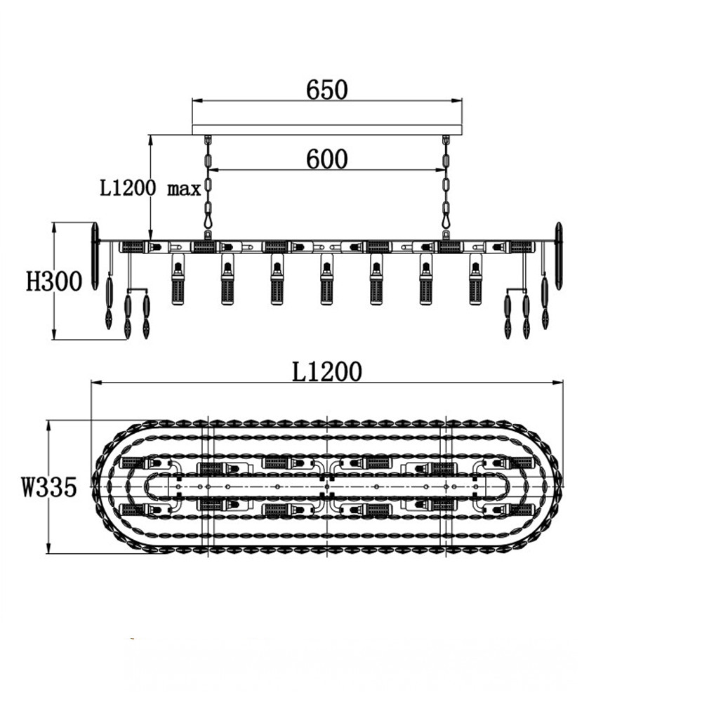 Люстра овальная с хрустальными подвесками Gorgeous Crystal Light