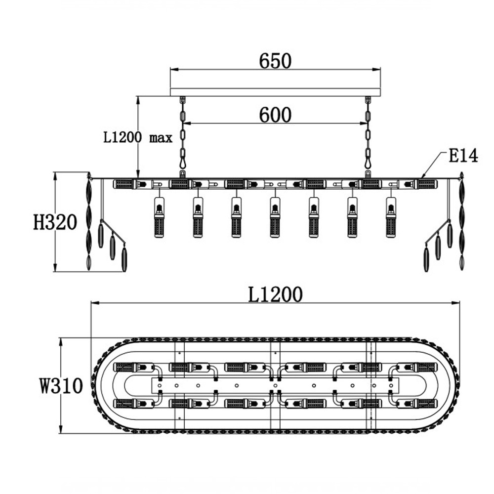 Люстра овальная с хрустальными подвесками Roul Crystal Light