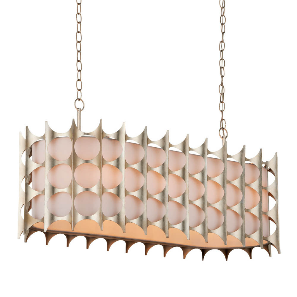 Люстра овальной формы с фактурным серебряным каркасом и тканевым абажуром Silver Honeycomb