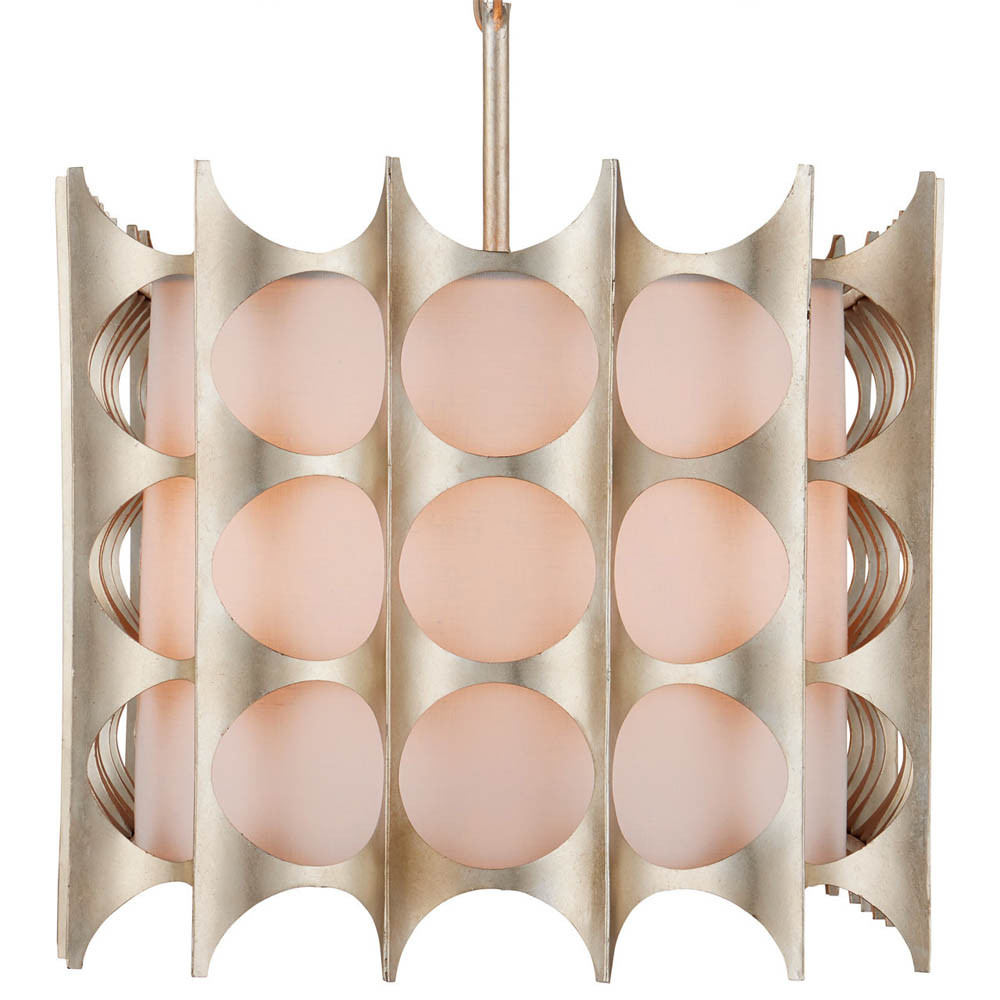 Люстра овальной формы с фактурным серебряным каркасом и тканевым абажуром Silver Honeycomb