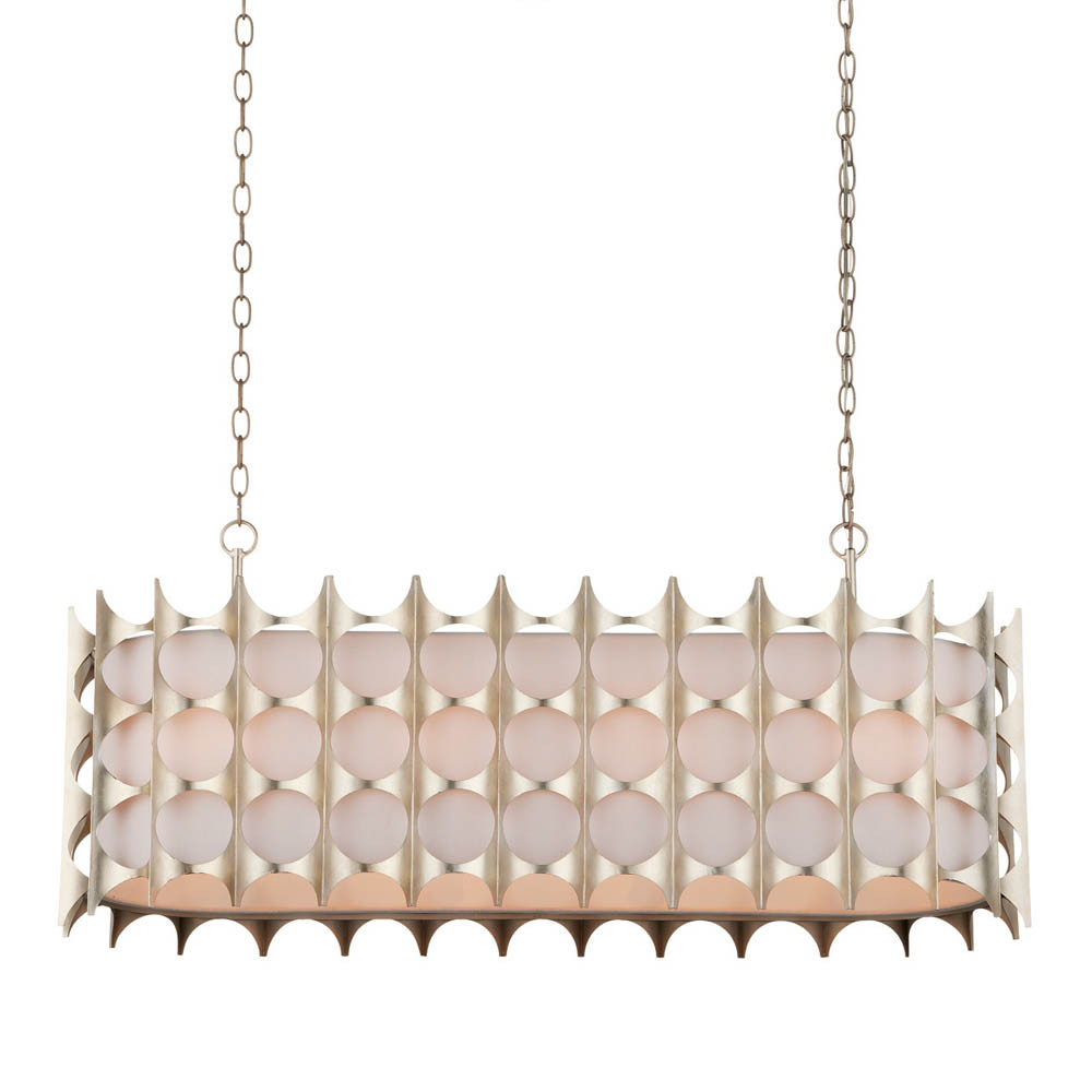 Люстра овальной формы с фактурным серебряным каркасом и тканевым абажуром Silver Honeycomb