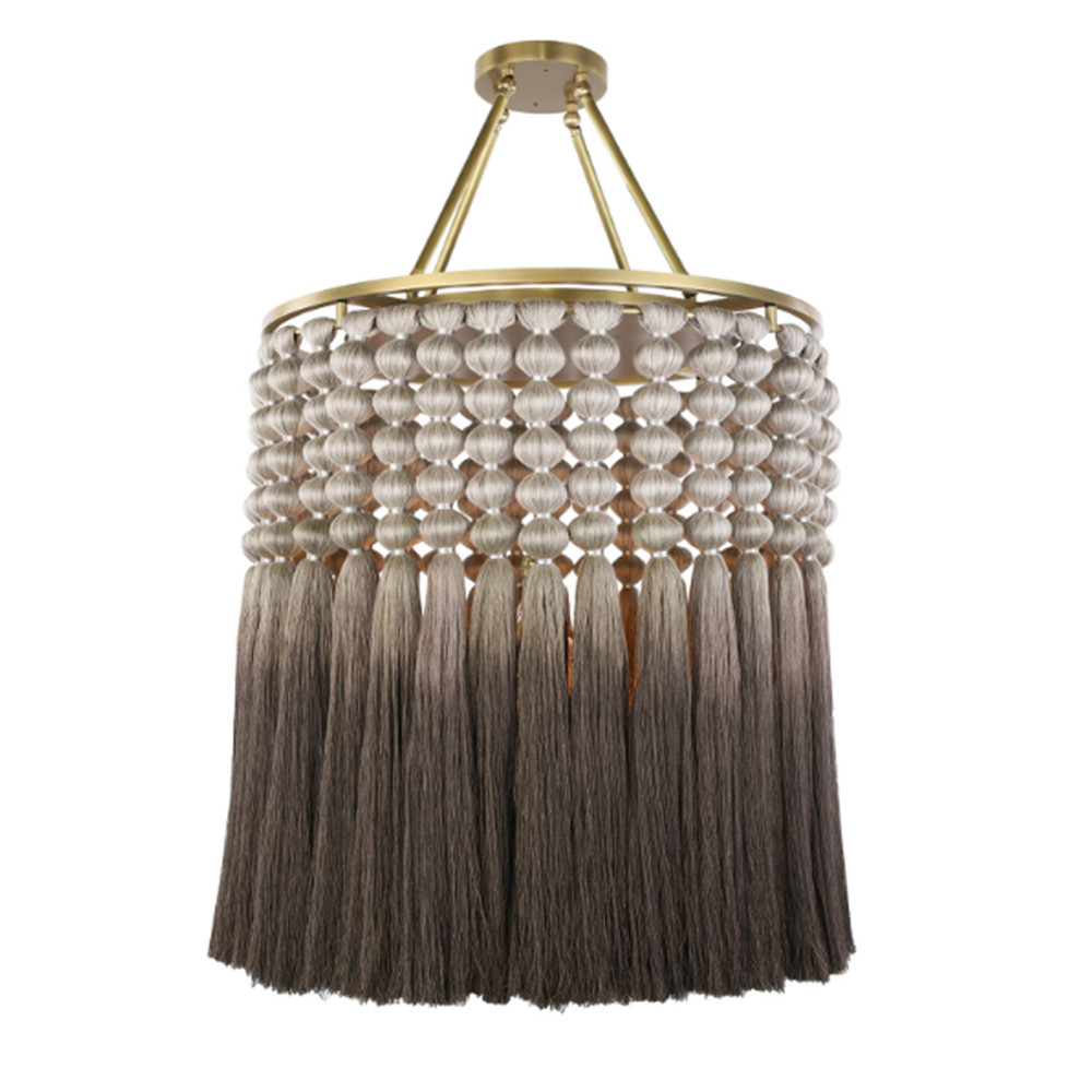 Люстра плетеная с кисточками на золотистом каркасе Boho Tassel Chandelier