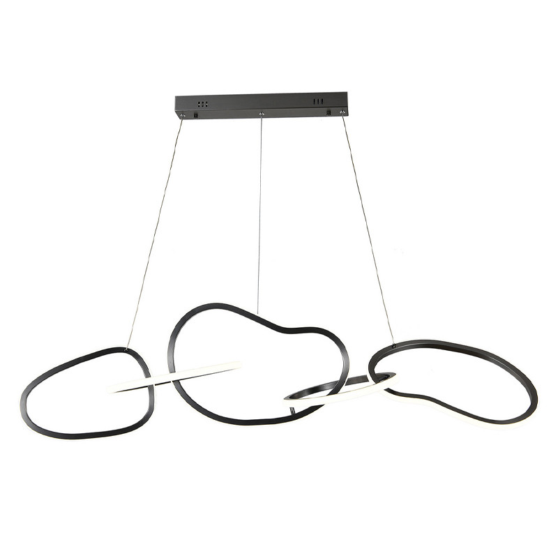 Люстра подвесная  5-ю асимметричными кольцами черного цвета Ring Horizontal