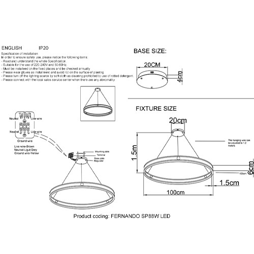 Люстра подвесная в виде тонкого черного кольца с золотыми акцентами Ring Horizontal