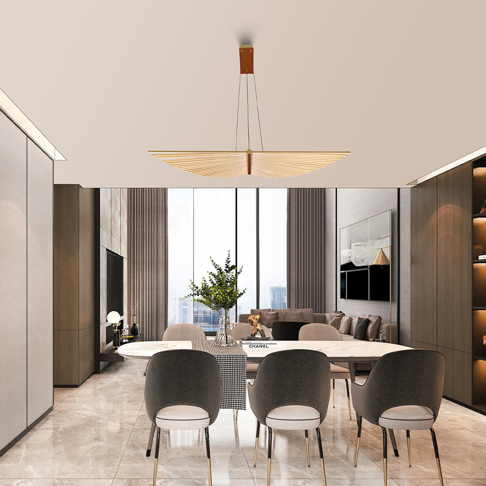 Люстра подвесная в форме веера из металла золотого цвета Gold Solace