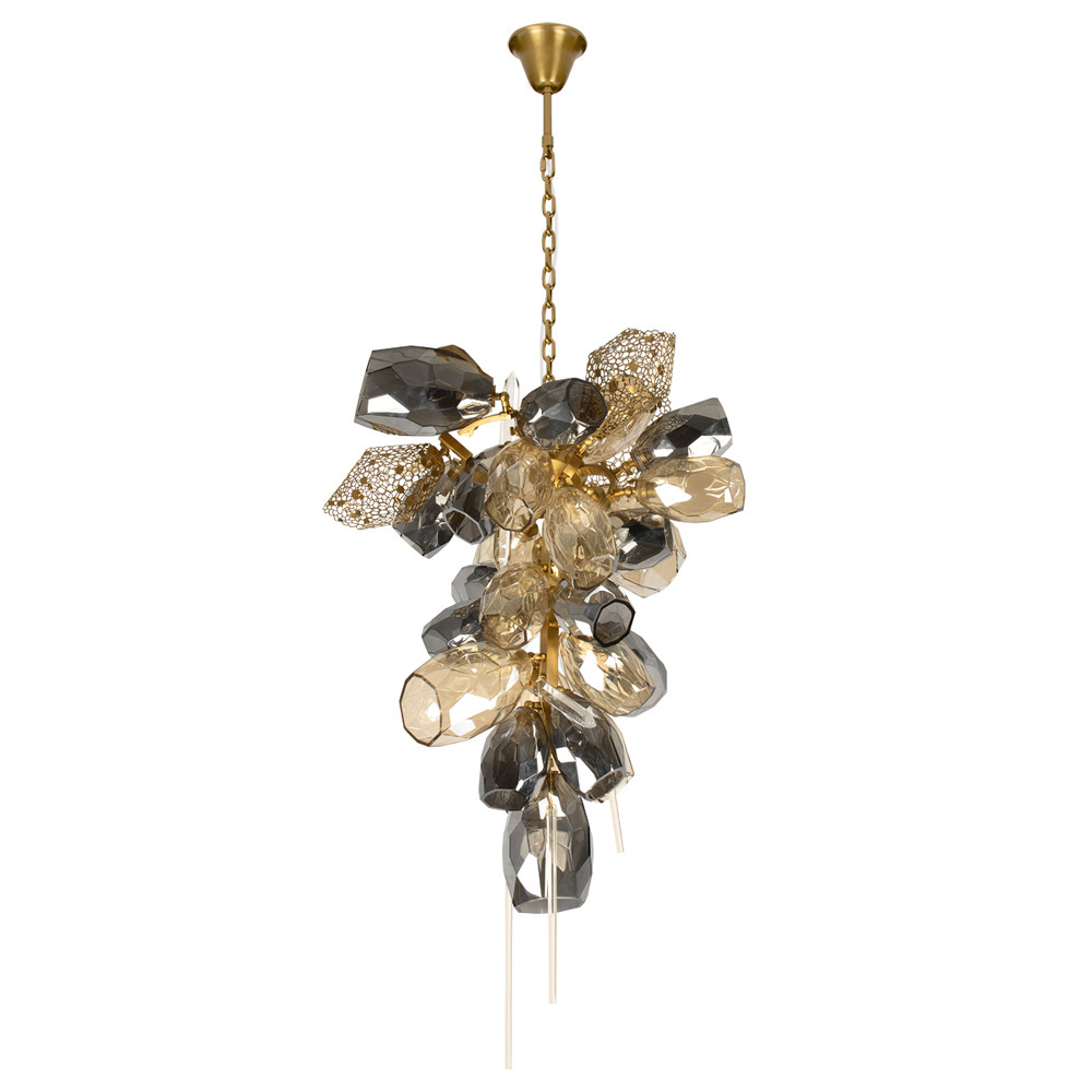 Люстра подвесная вытянутой формы с плафонами из стекла и металла с двумя вертикальными подвесками Gilded Mirage